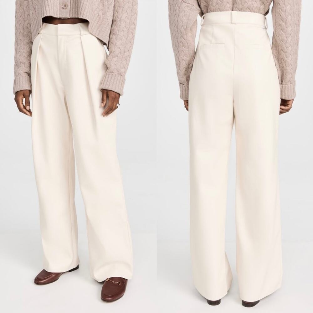 Mother High Waisted Egret Tunnel Vision Pleated Prep Faux Leather Pants Size 32